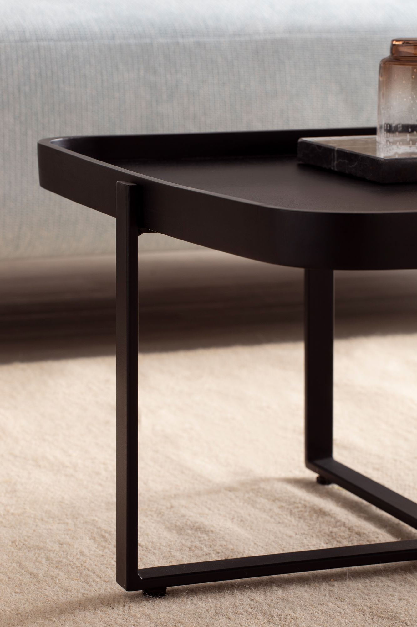 Couchtisch FineBuy Sofatisch Massivholz Schwarz 65x65x35cm Wohnzimmertisch Eckig