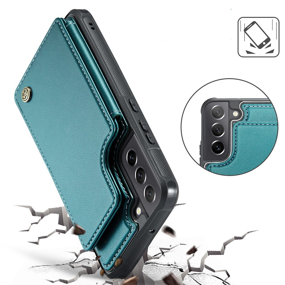 Samsung Galaxy S21 FE 5G Leder Hülle mit Kartenfächern im Litchi Look   Kickstand (RFID Schutz) - Grün