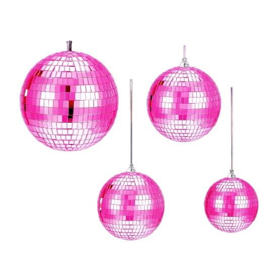 (25er Set) Mini Party Discokugel Aufhänger Spiegelkugel Tisch Deko - Pink
