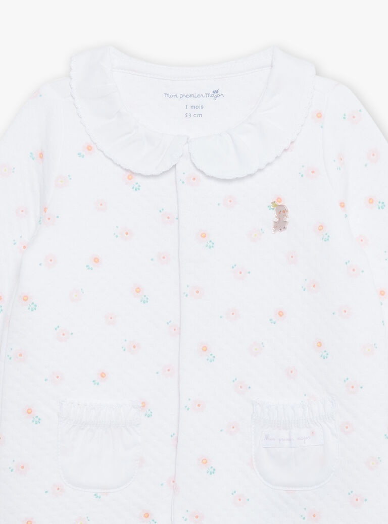 Grenouillère et bonnet de naissance blanc à imprimé à fleurs