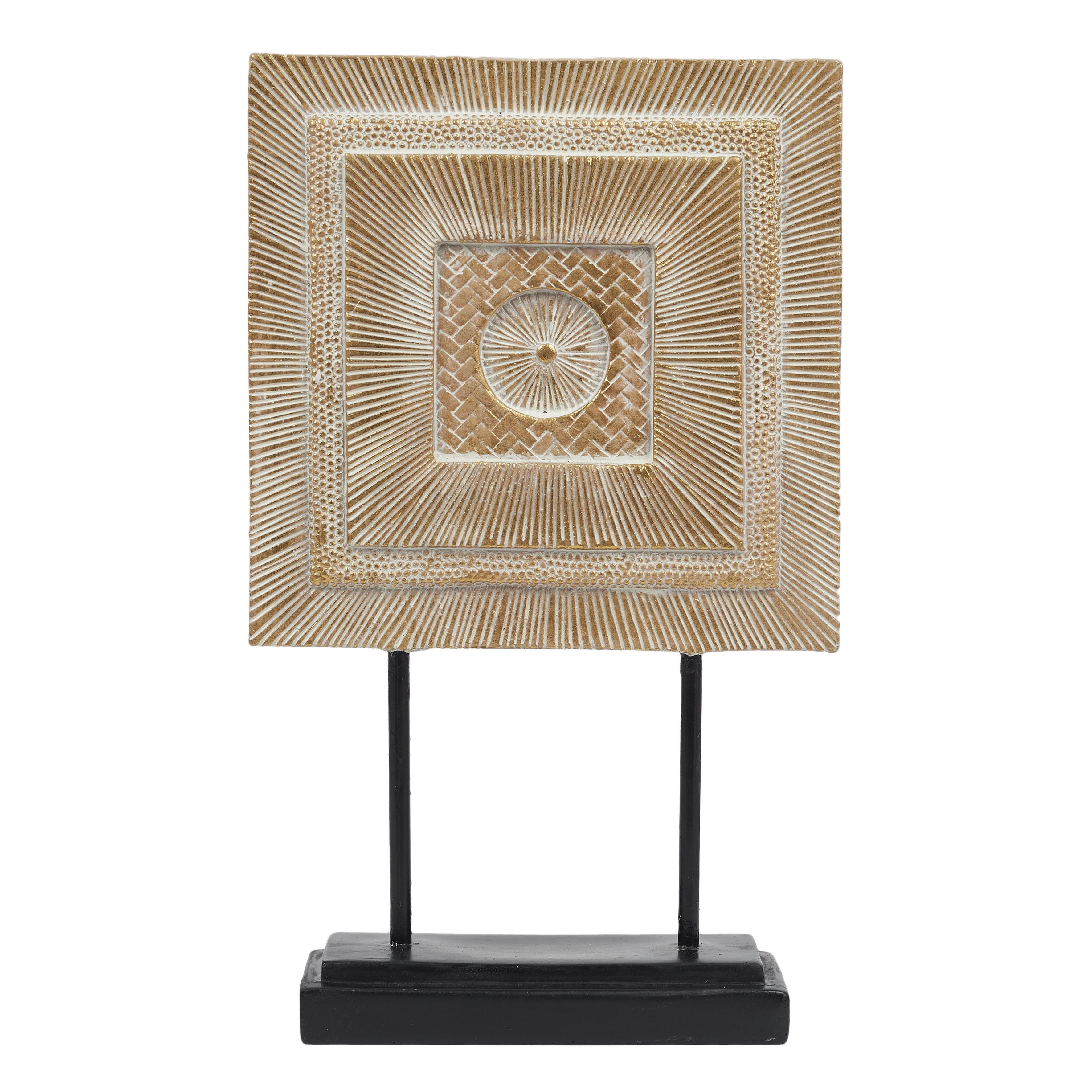 CARRE DECORATIF DORE SOCLE NOIR H.29CM
