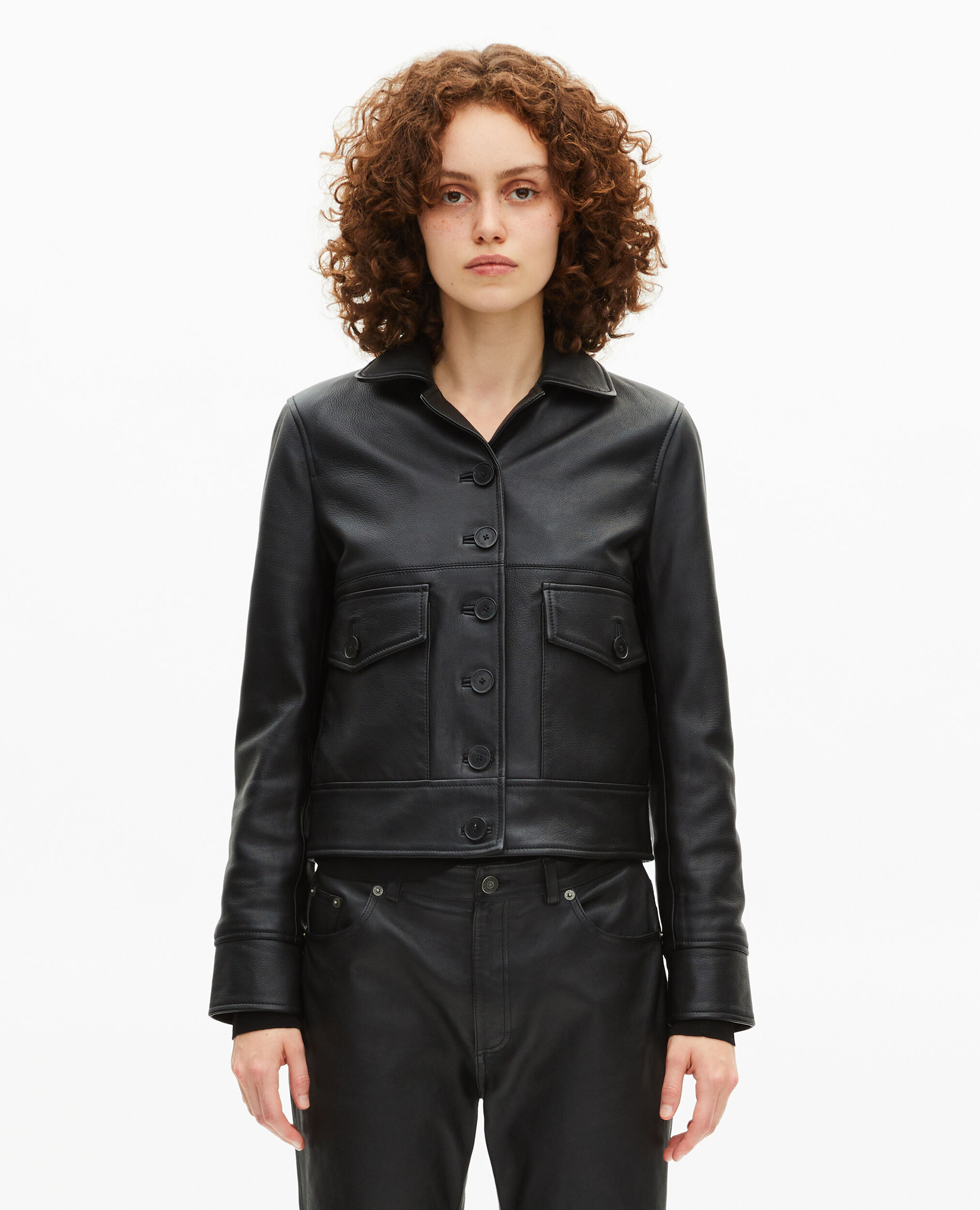 Blouson court en cuir noir