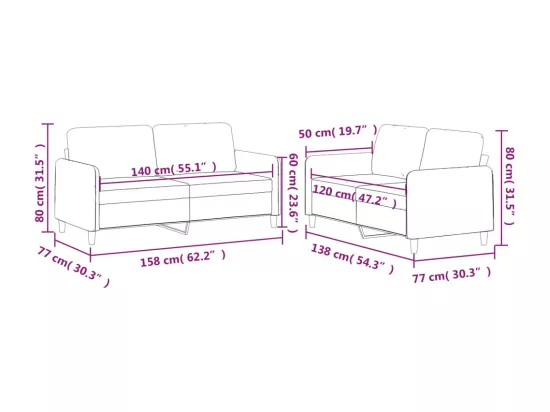 Ensemble de canapés 2 pcs avec coussins Noir Tissu
