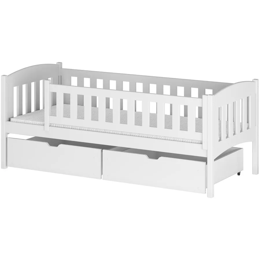 Kids Collective Kinderbett Einzelbett 90x200 mit zwei Schubladen, Rausfallschutz weiß