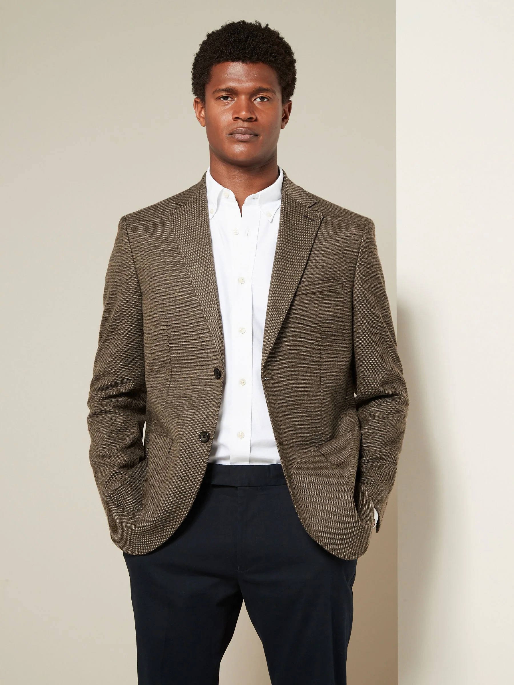 Bruin - Normale Pasvorm - Modieuze blazer met textuur