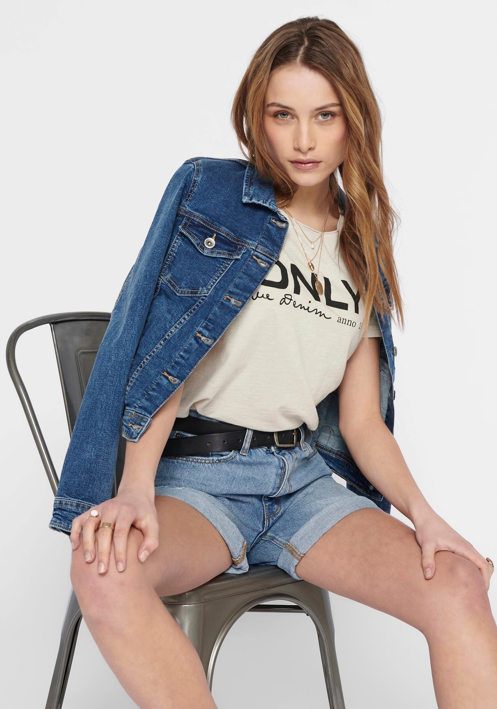 ONLY Jeansjacke »ONLTIA DNM JACKET MB BEX02 NOOS« in leichter Used-Waschung mit Stretch