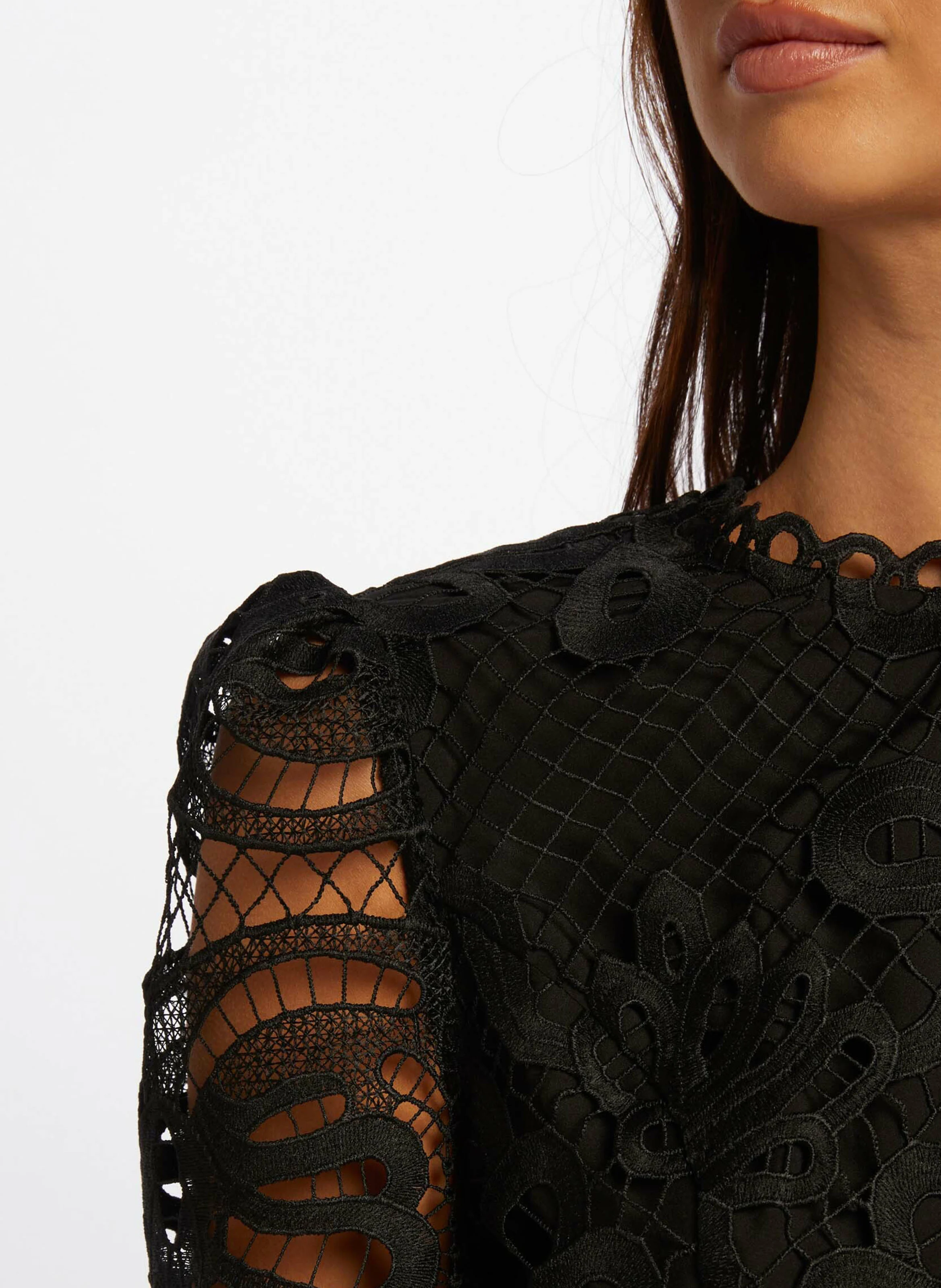 ROSLAX - Robe courte col à montant en dentelle| Noir
