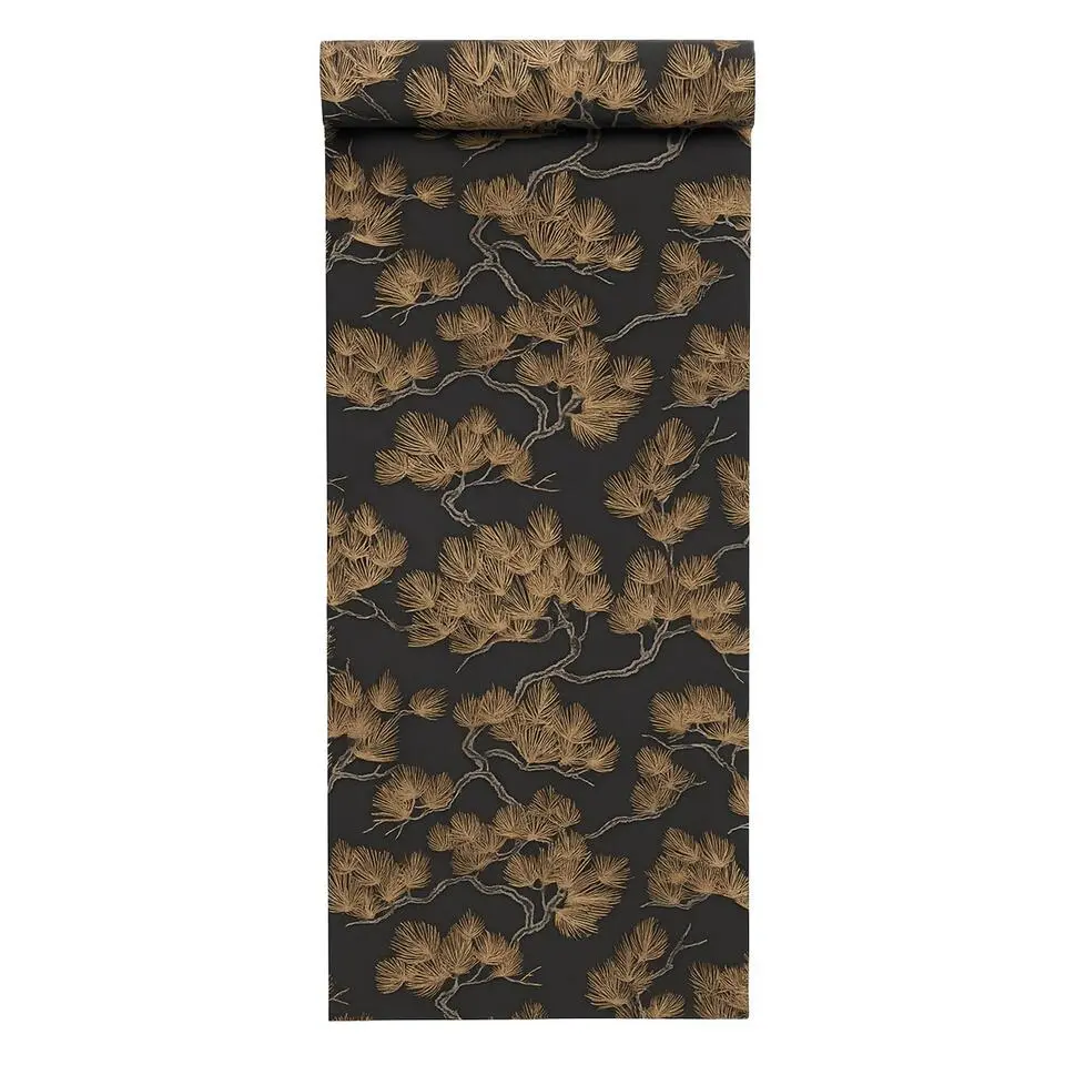 Dutch Wallcoverings Vliesbehang Wall Fabric pine tree - zwart - 10,05m x 53cm