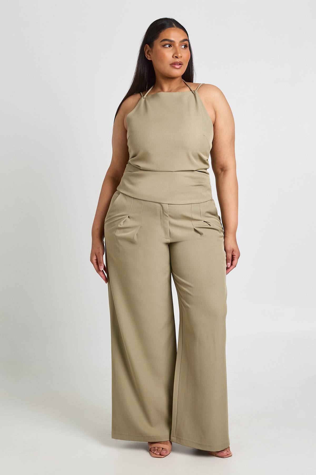 boohoo Pantalon Large Tailleur Grande Taille
