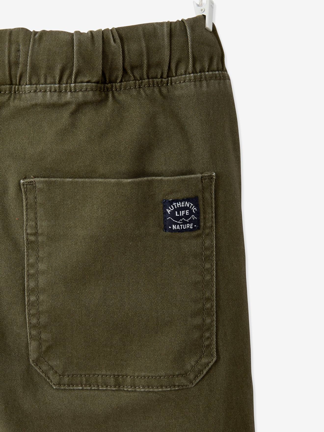 Calças cargo fáceis de vestir para meninos, marrom médio, lisas com estampas.