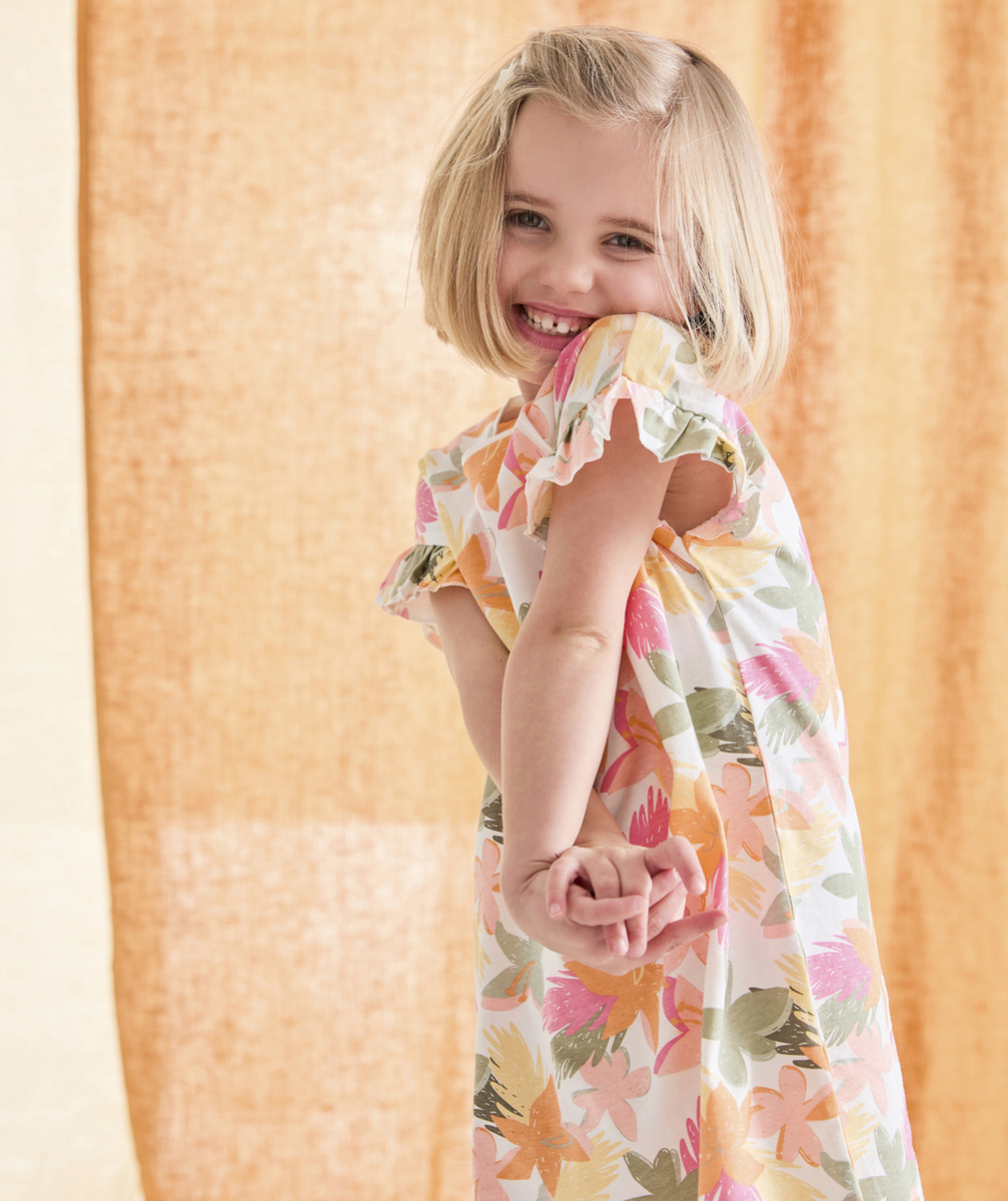 chemise de nuit fille en coton bio blanche imprimé à fleurs