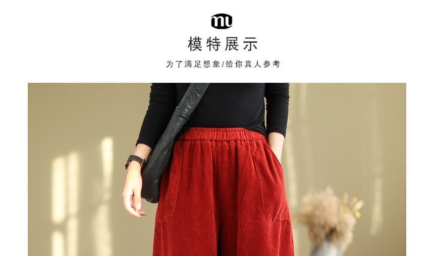 Lewwe - Elastische taille, effen corduroy cropped harembroek