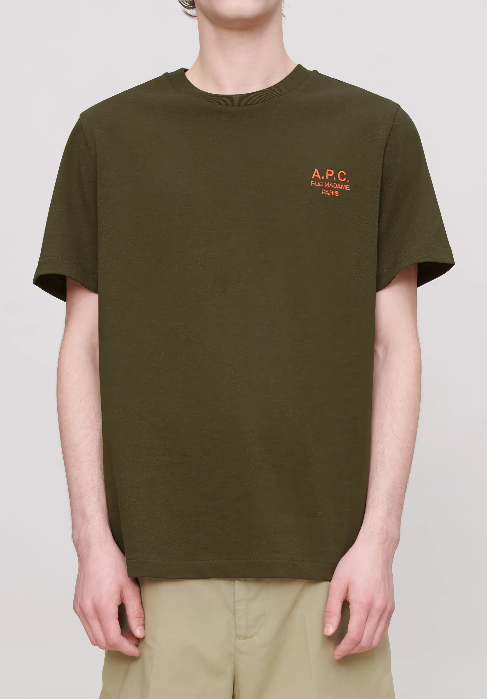 t-shirt standard rue madame GOTS - Kaki chine/rouge