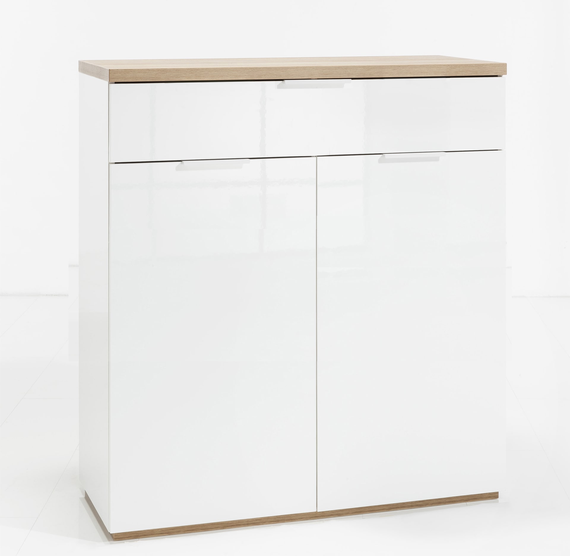 Schuhschrank MUNDI 83 x 102 cm Weiß Hochglanz/Eiche-Riviera-Dekor