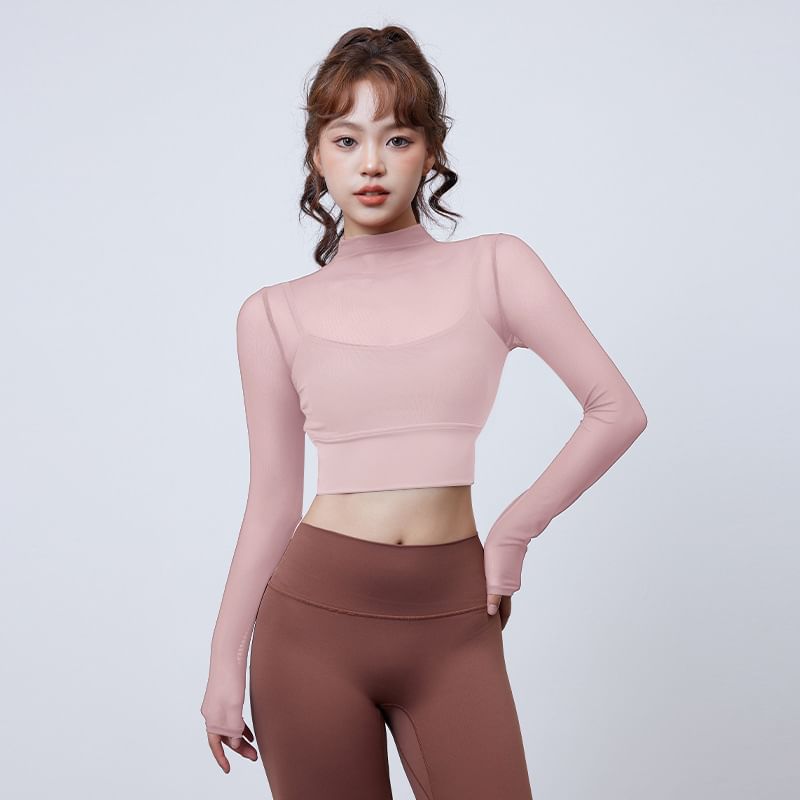 CUCURBIT - Sport-T-shirt met lange mouwen en een effen mesh-hals
