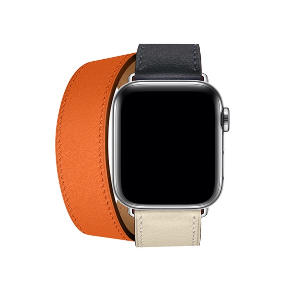 Apple Watch (42/41/40/38 mm) Modisches Ersatz Echtleder Doppelband Armband (One Size) - Orange / Blau / Weiss