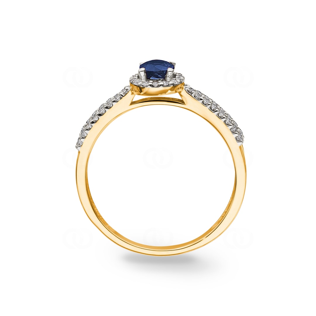 Damenring 750/18 K Gelbgold mit Saphir oval und Diamanten 0.19 ct H/si