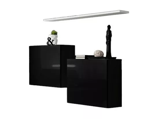 Ensemble meubles salon SWITCH SBI – Noir brillant et étagère blanche – Design moderne