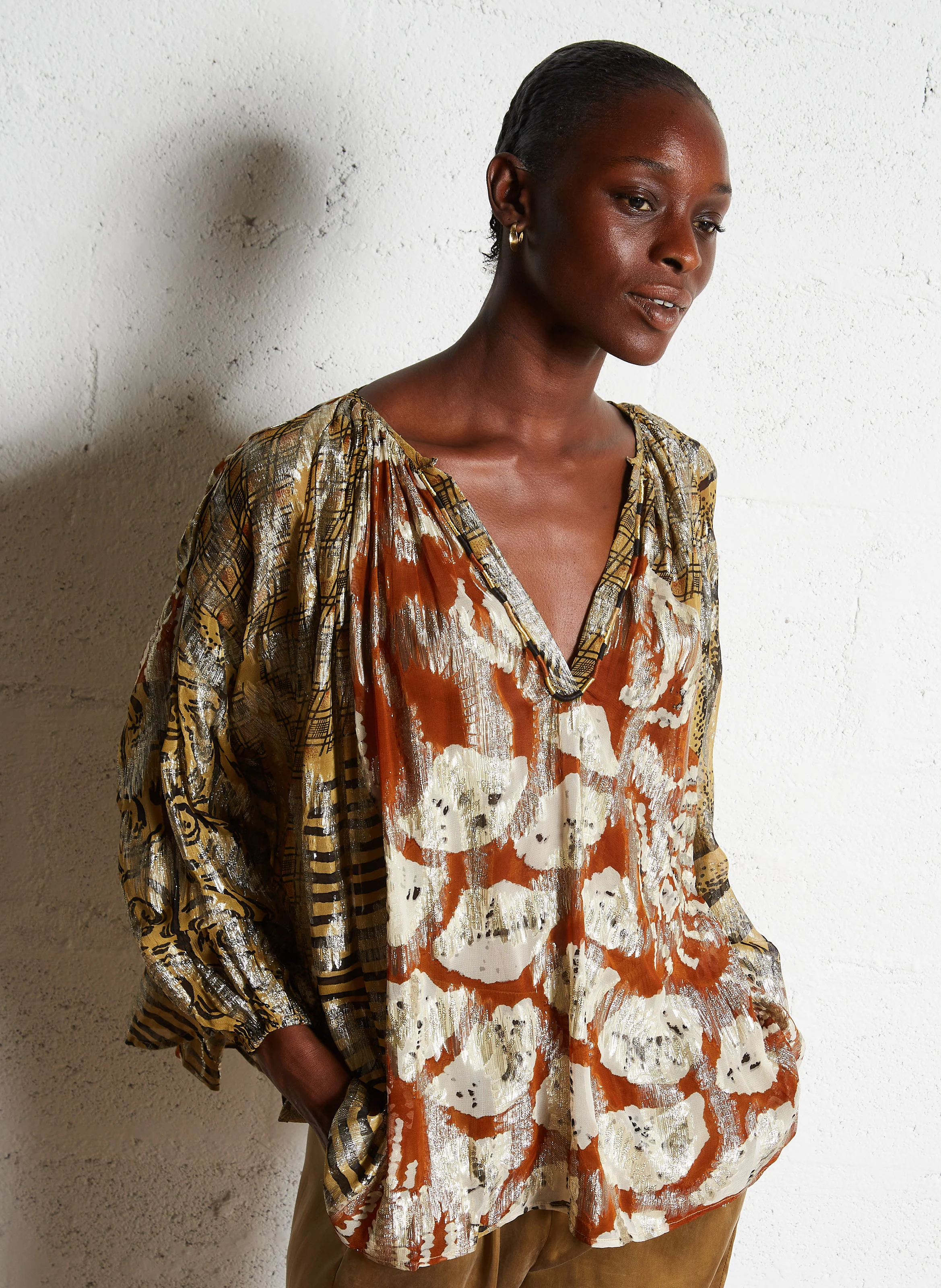 LALYLA - Blouse ample imprimée| Marron
