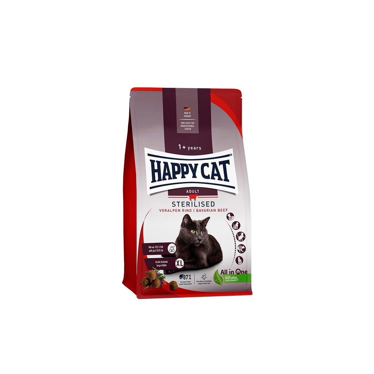 HAPPY CAT Trockenfutter Katze Adult, Sterilised, Voralpen-Rind 1,3 kg