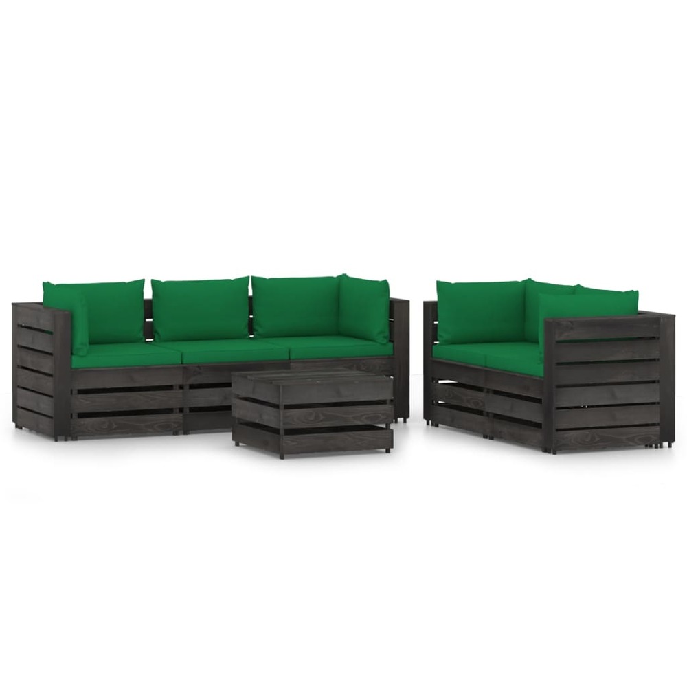 Salon de jardin meuble d'extérieur ensemble de mobilier 6 pièces avec coussins bois imprégné de gris