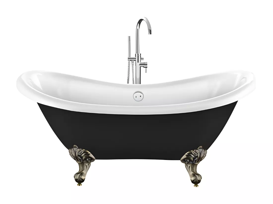 Baignoire ancienne rétro sur pieds DARLINGTON Noire 175 cm Pieds d'Aigle Bronze jaune vieilli