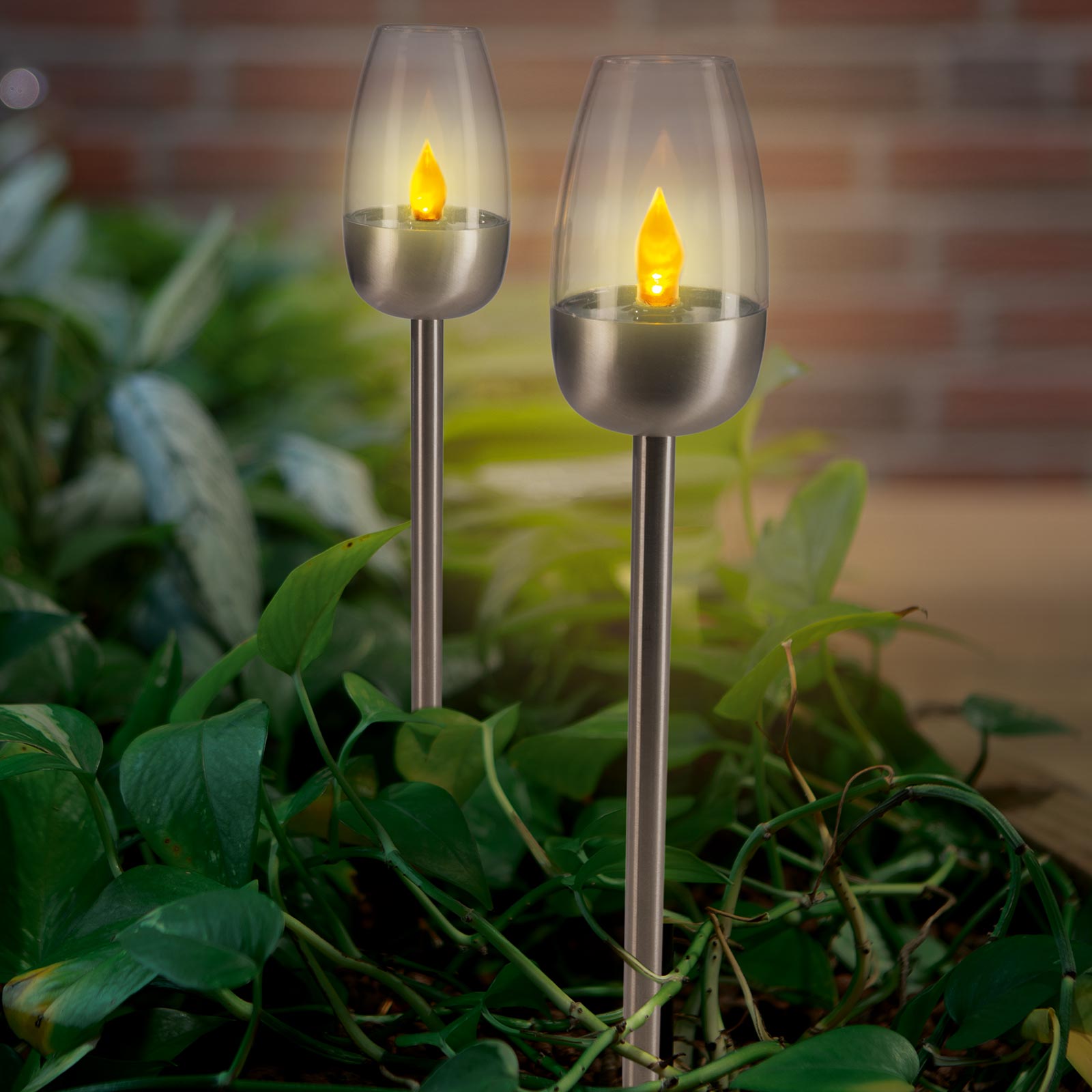 2er-Set Solar-LED-Erdspieße - Flammeneffekt - 39 cm
