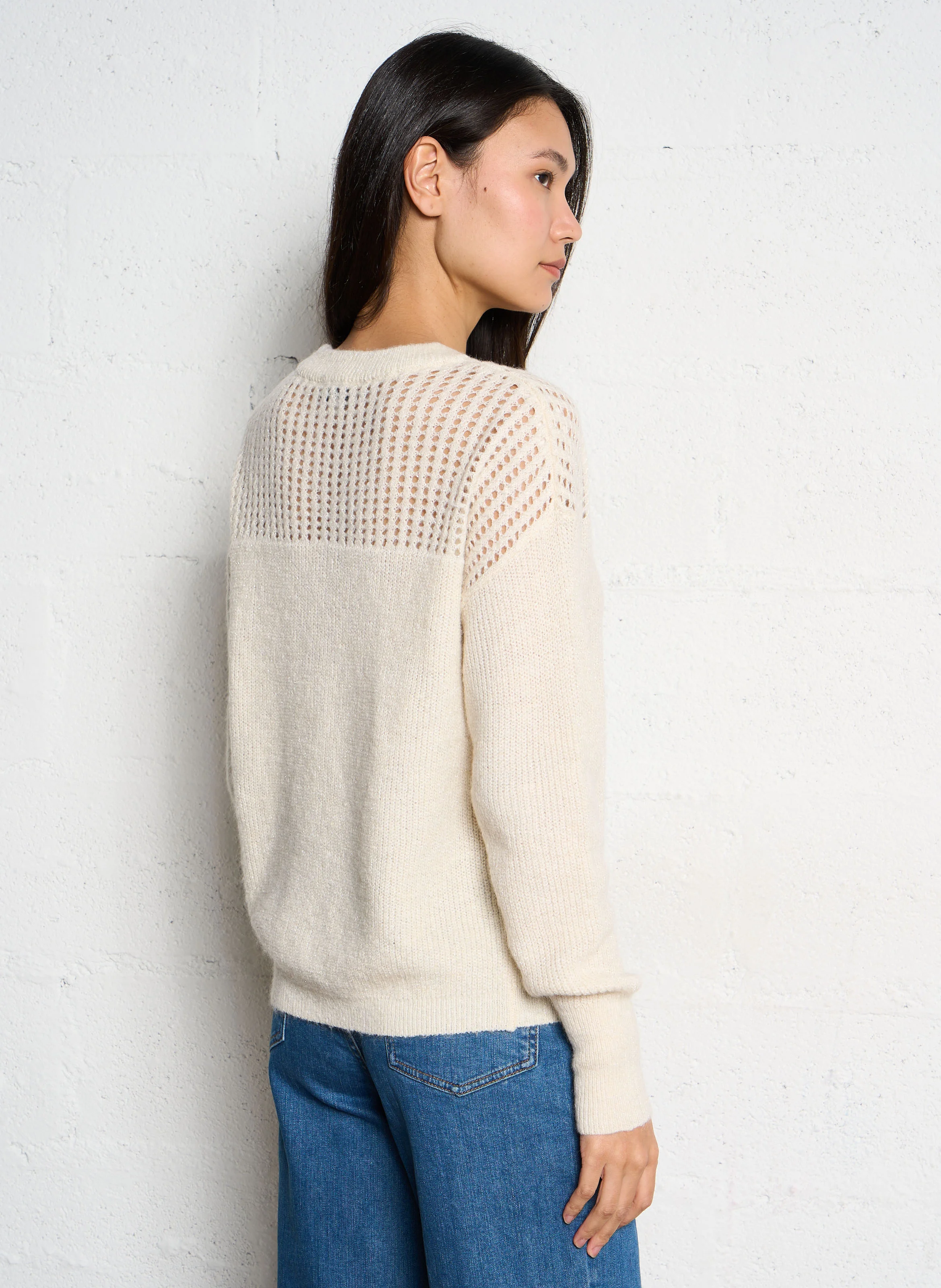 MESSINA - Pull col rond détails ajourés | Beige