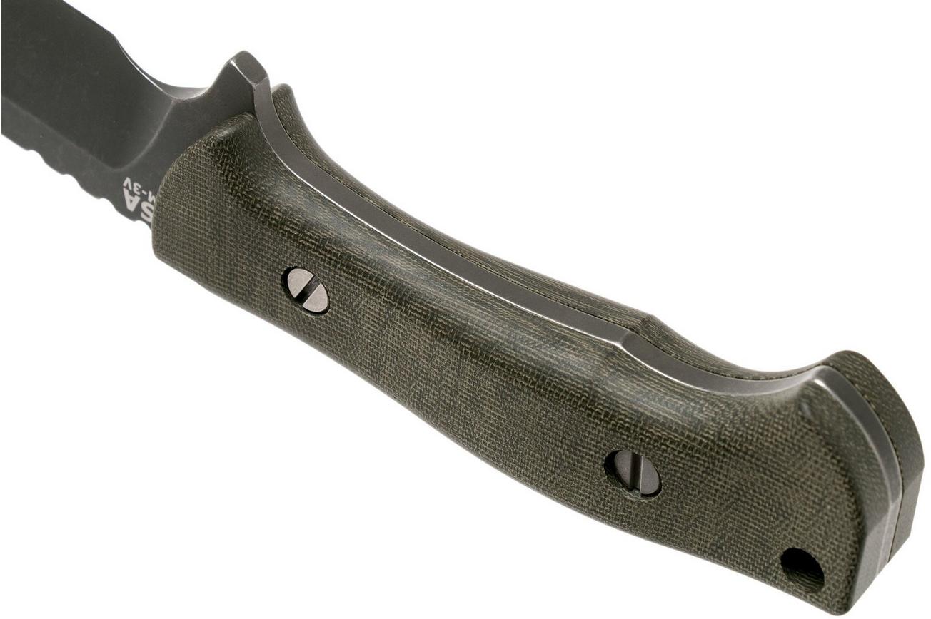 Rick Hinderer Ranch Bowie Green Canvas Micarta, Battle Black, bowie mes