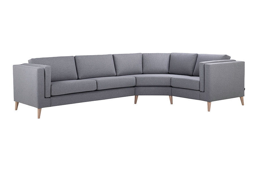 Edda hjørnesofa Tekstil Salsa 3 grey og hvitoljede skråben [ben 8] og armlen