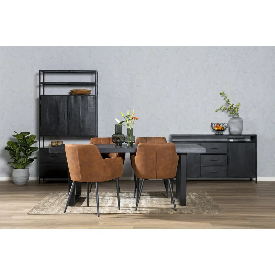 Livingfurn - Eetkamertafel Kala - U-Poten - Mangohout - 200 cm - Zwart