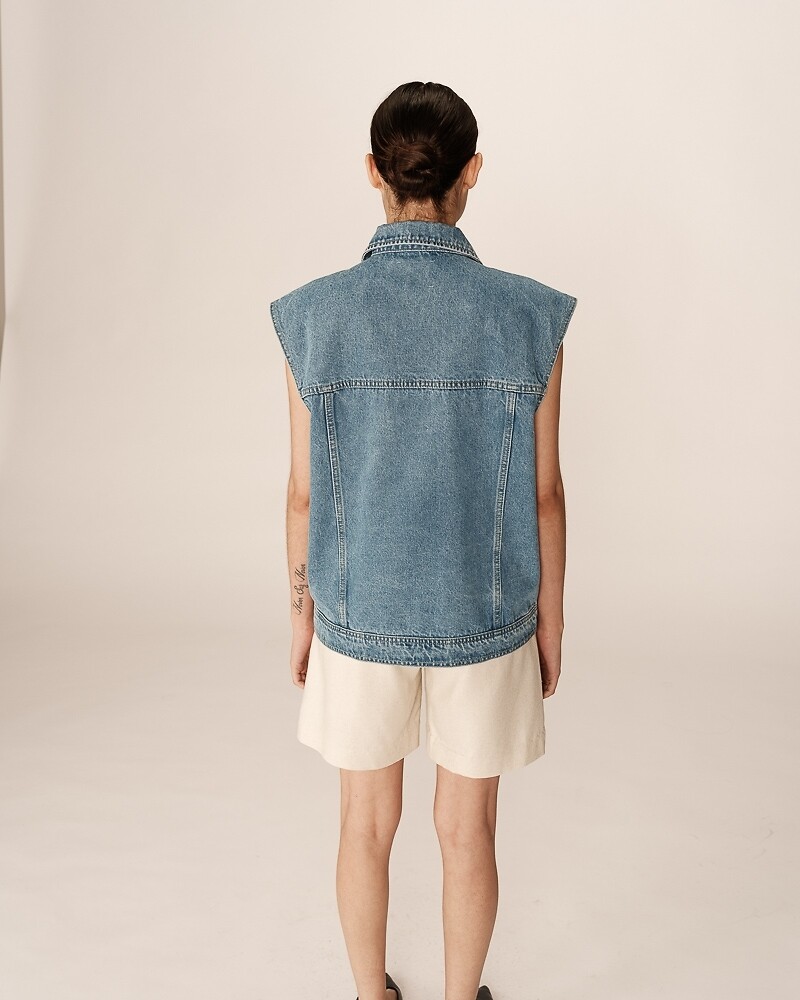 GRACE & MILA<br>Colete jeans oversized sem mangas PAULETTE