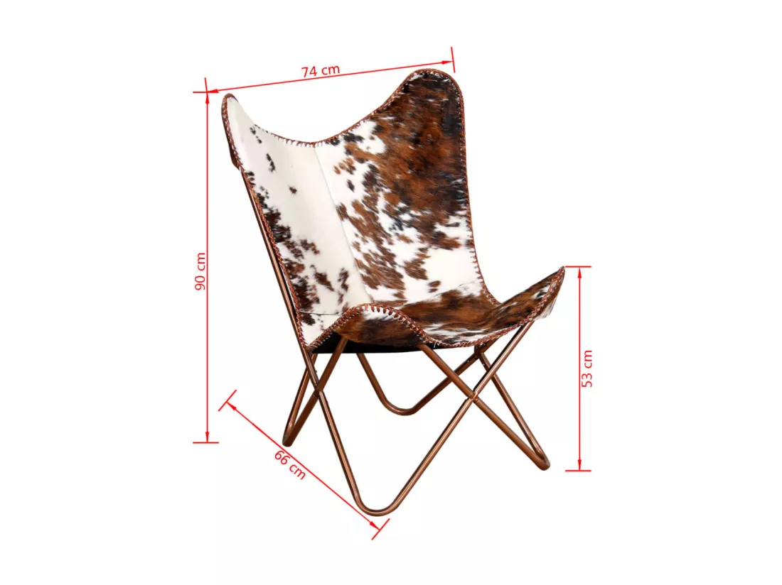 Fauteuil papillon marron et blanc cuir de vache