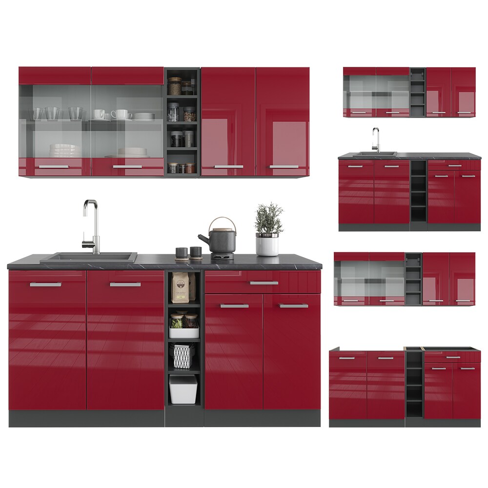 Vicco Küchenzeile Küchenblock Einbauküche R-Line Single Anthrazit Bordeaux Hochglanz 160 cm