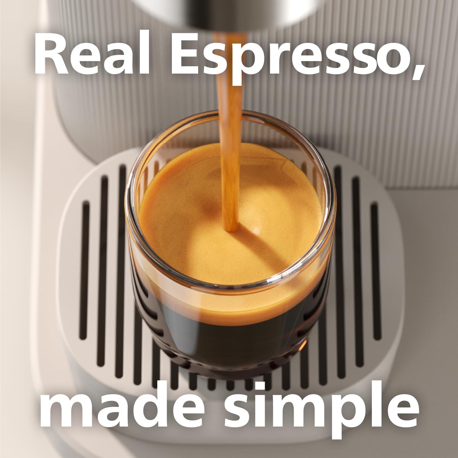 Philips Baristina Espressomaschine - Real Espresso, made simple. Kompakte Kaffeemaschine, Naturweiß mit Eschenholz-Siebträger, 16-bar-Pumpendruck, automatisches Mahlwerk, Cafe Crema (BAR302/20)