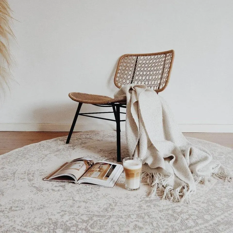 Interieur05 rond vloerkleed Keshan zand/beige - 120 x 120 cm