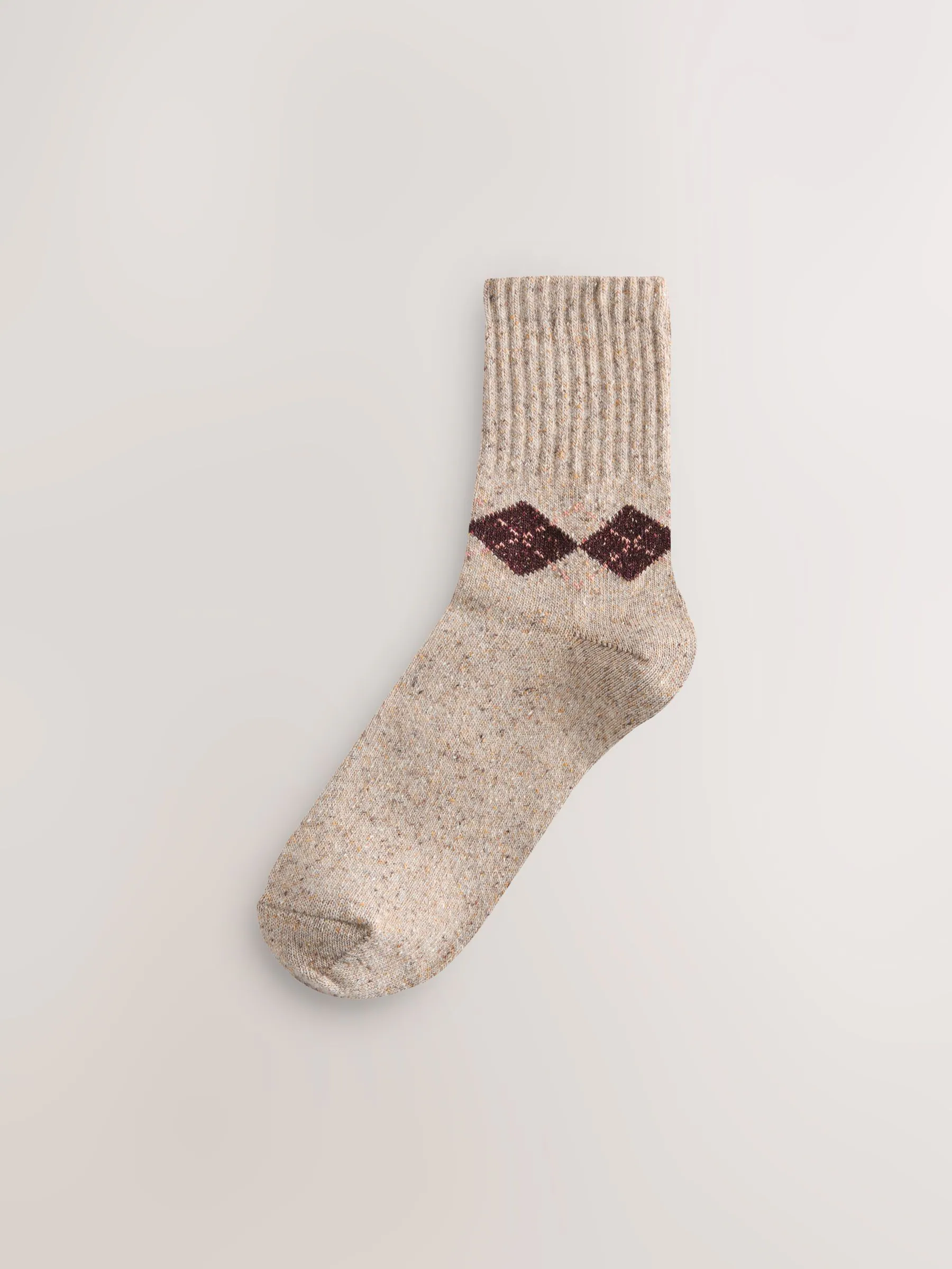 Bessen/Groen/Naturel argyle-patroon - Thermische enkelsokken van wol-zijdemix verpakking van 3