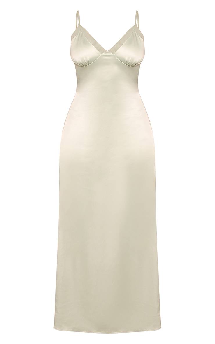 Vert Sauge Robe Longue Moulante En Satin Avec Empiècements En Mesh Contrasté