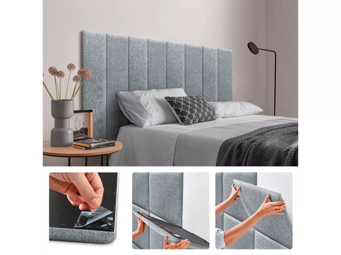 DHOME Lot de 6 Panneaux Rembourrés en Tissu Aqualine Autocollants pour Mur Acoustiques Absorbants Protection contre les choc (Gris perle, 60x30cm, x6)