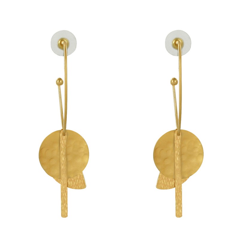 Boucles d'Oreilles Laiton Doré Demi Créole Baguette Pastille et Demi Lune