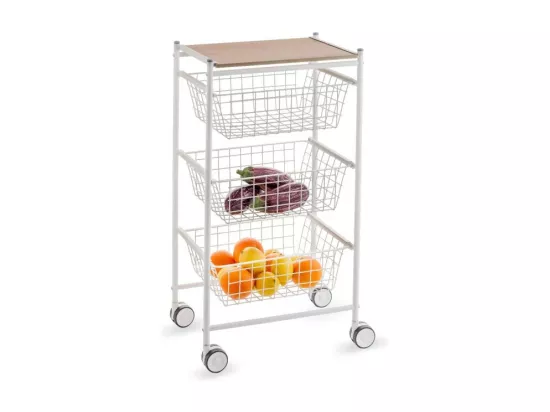 Desserte de cuisine, 3 grands paniers coulissants - Blanc-Hêtre - 81*43,7*32,5 cm – AXO
