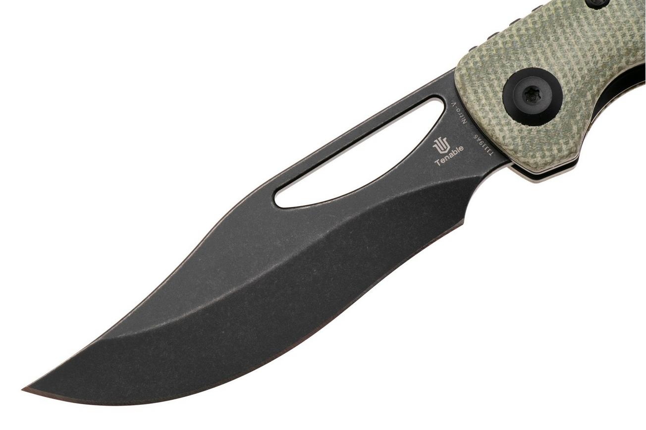 Tenable Knives Gideon T1119A6 Blackwashed Nitro-V, Green Micarta, zakmes, Dead Sober design