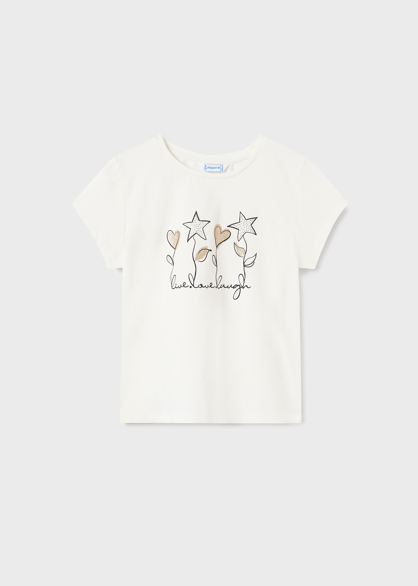 Camiseta de manga curta para meninas, feita de algodão sustentável.