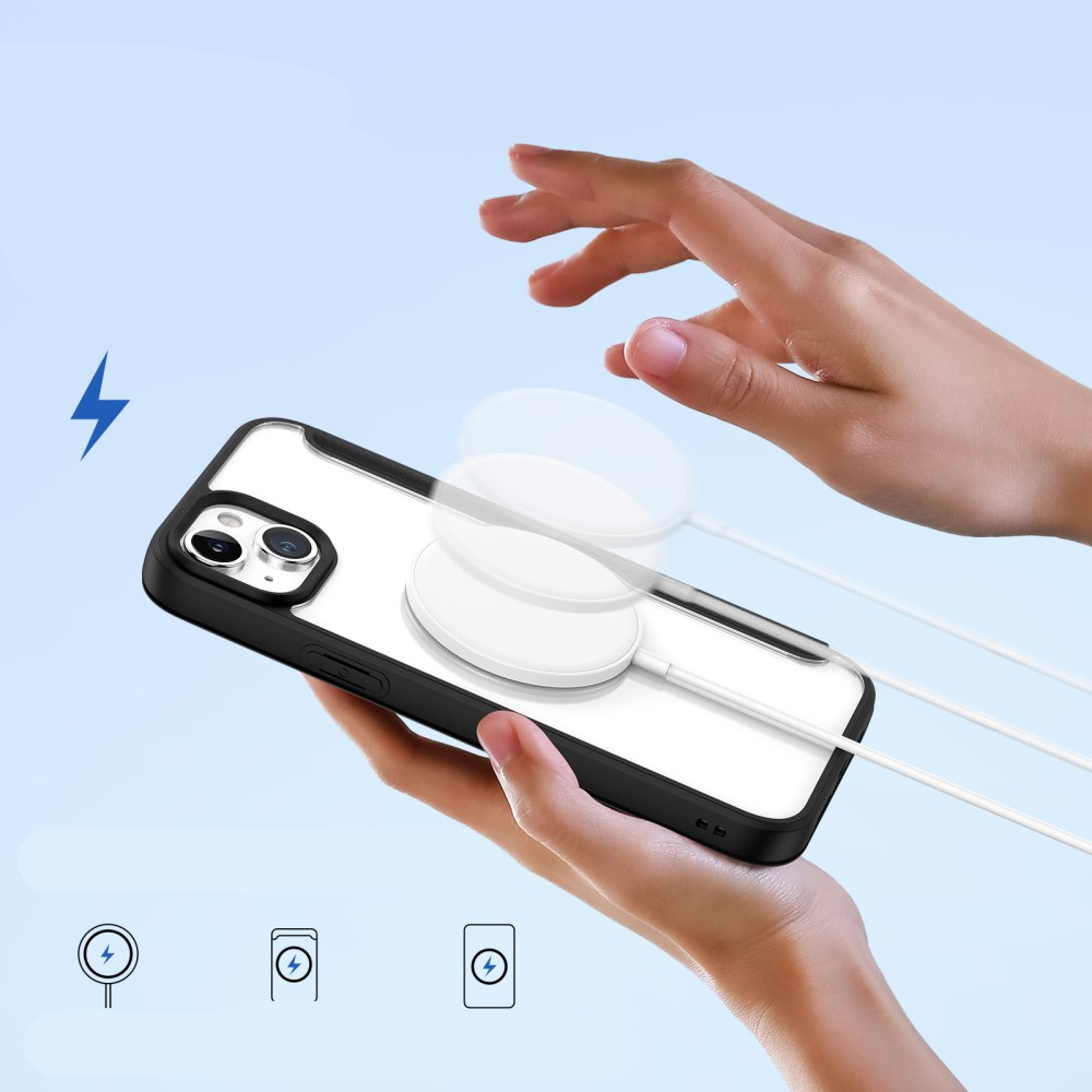 iPhone 15 MagSafe Hybrid Leder Tasche   Kunststoff Rückseite - Schwarz / Transparent