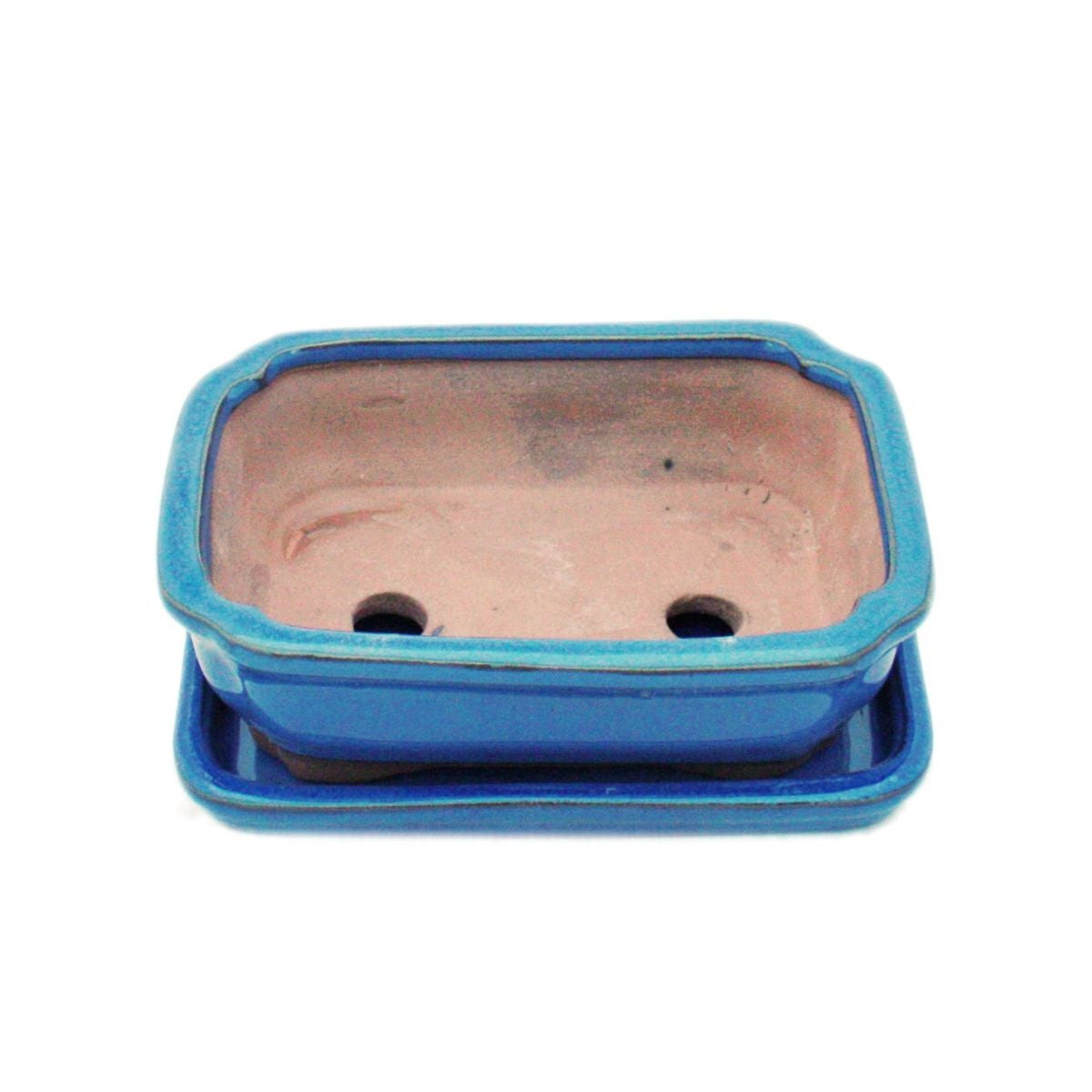 Bonsaipot met schotel, maat 2 - Blauw - vierkant - Model G12 - L 15,5 cm - B 11,5 cm - H 4,5 cm