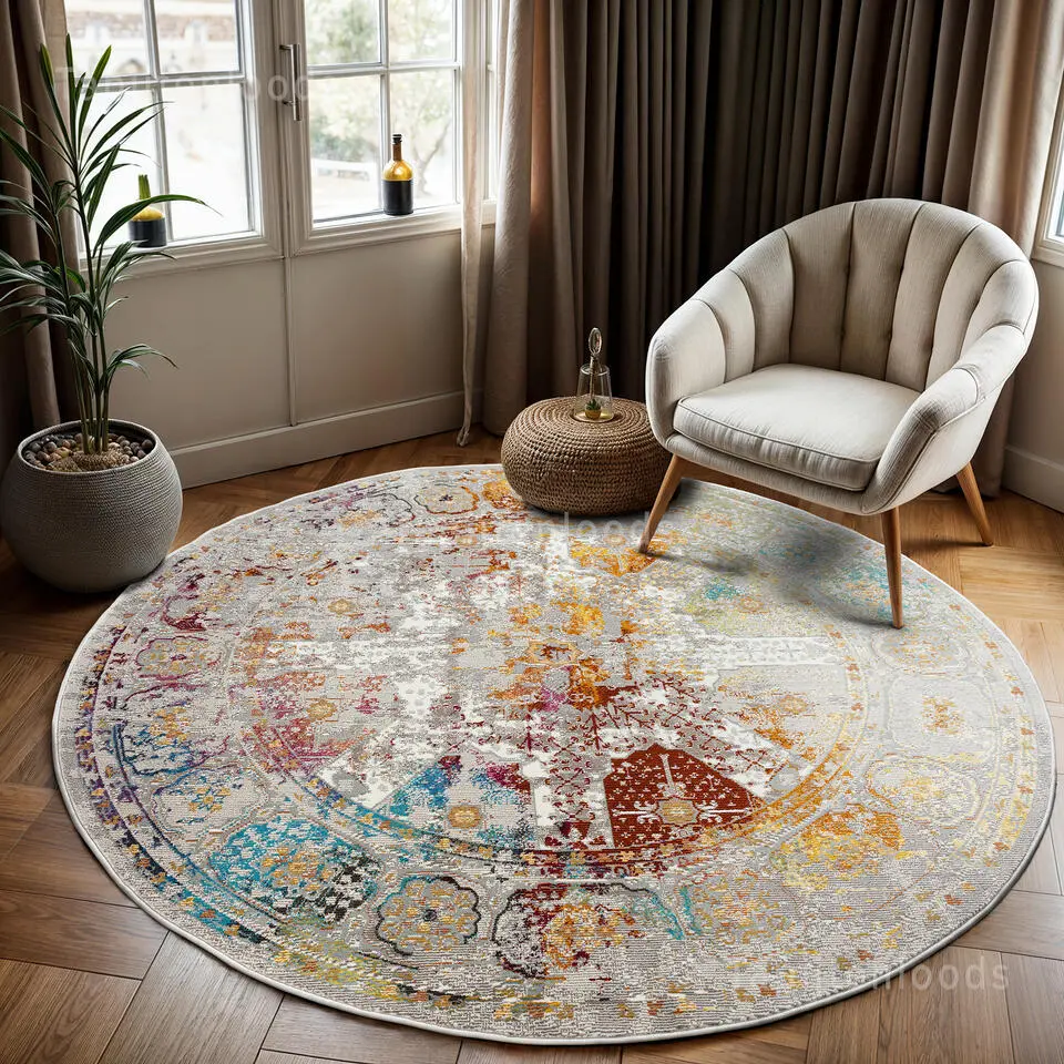 Picasso Feraghan Vintage Rond Vloerkleed Multi / Beige Laagpolig - 240 CM ROND