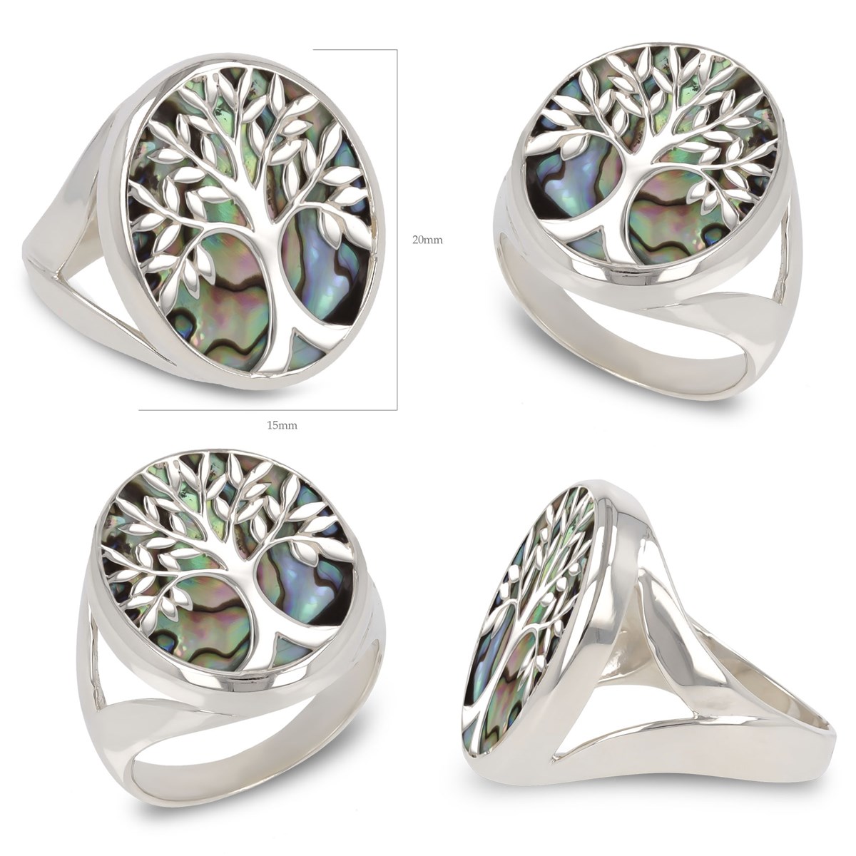 Bague Nacre Abalone et Arbre de Vie en Argent Massif 925 - Aden Bijoux