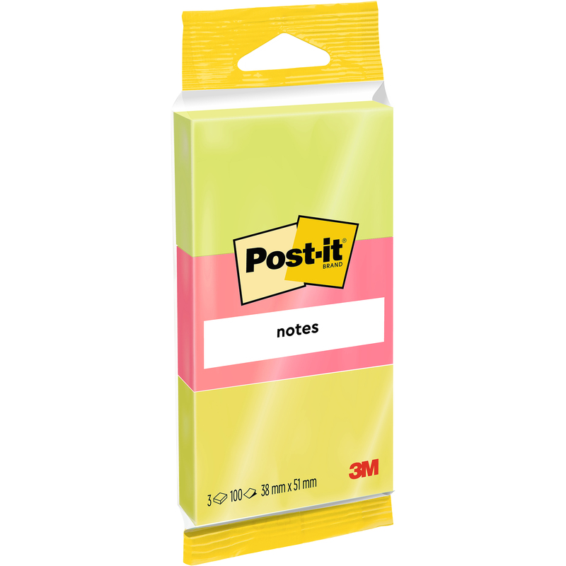 Post-it Haftnotizen Neon, 38 x 51 mm, 3 x 100 Blatt
