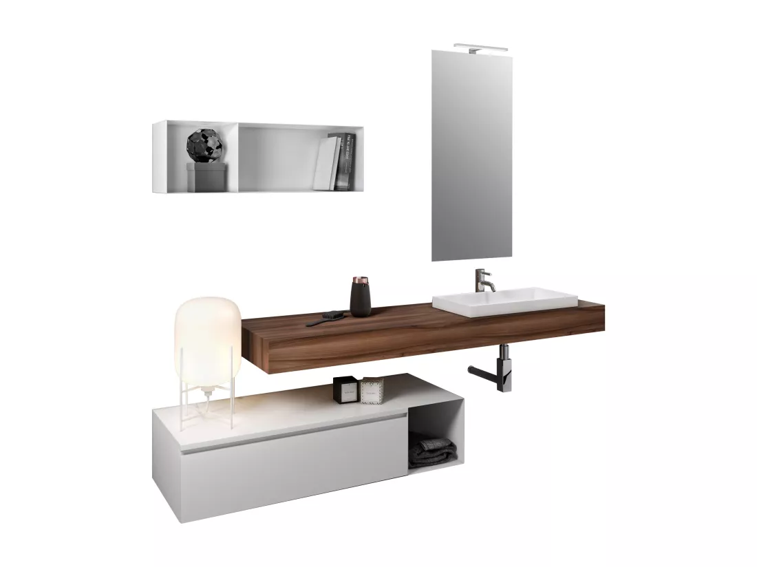 Ensemble de salle de bain 8 pièces ASTRA noyer/blanc