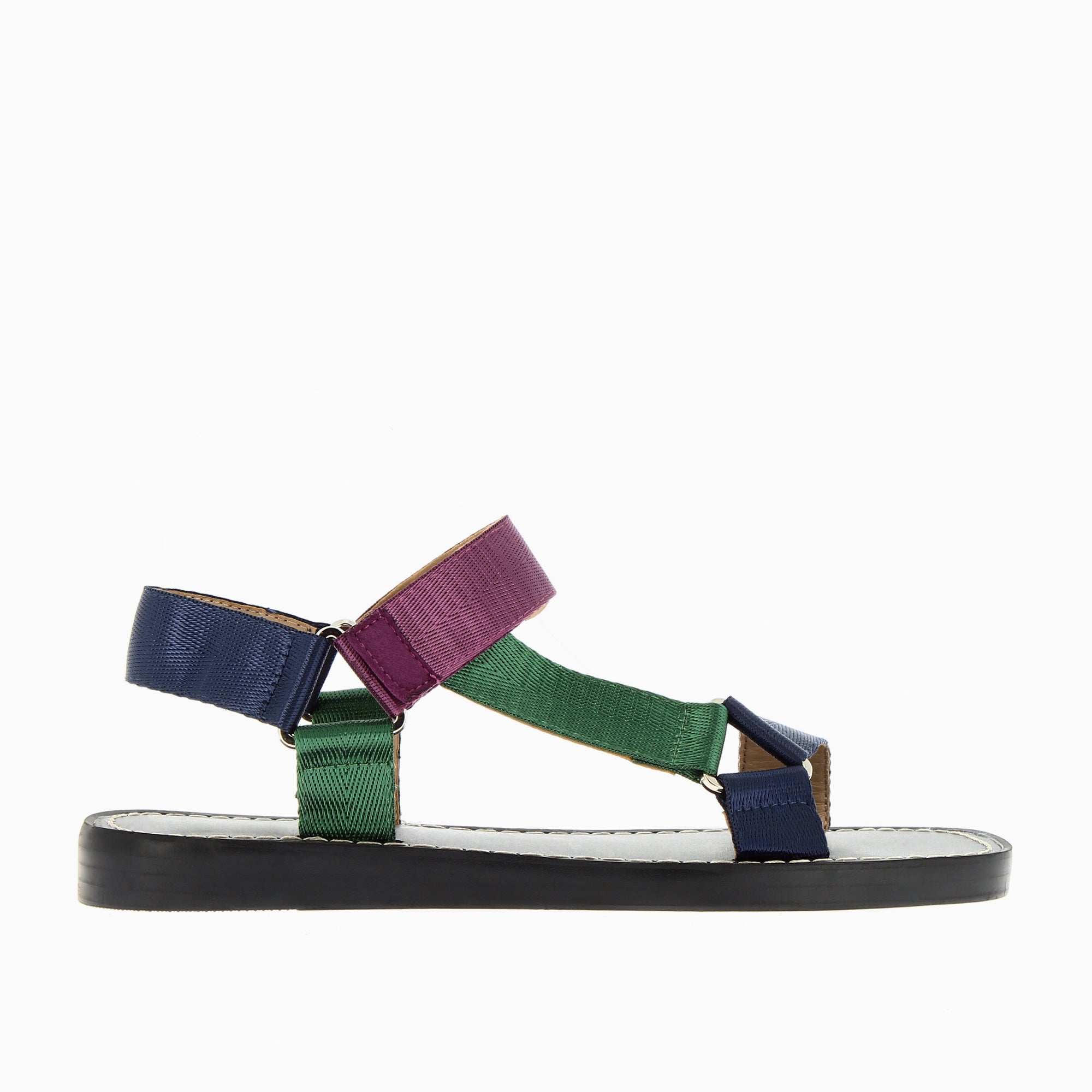 Sandales plates-Sandales plates Laurence en tissus violet, vert et marine